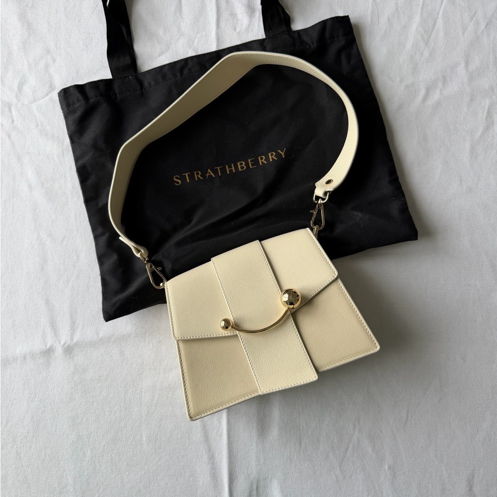 Strathberry Box Crescent Bag in Vanilla